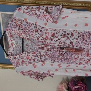 Bohemian Floral Print Top Size Large Cottagecore Feminine Western Casual